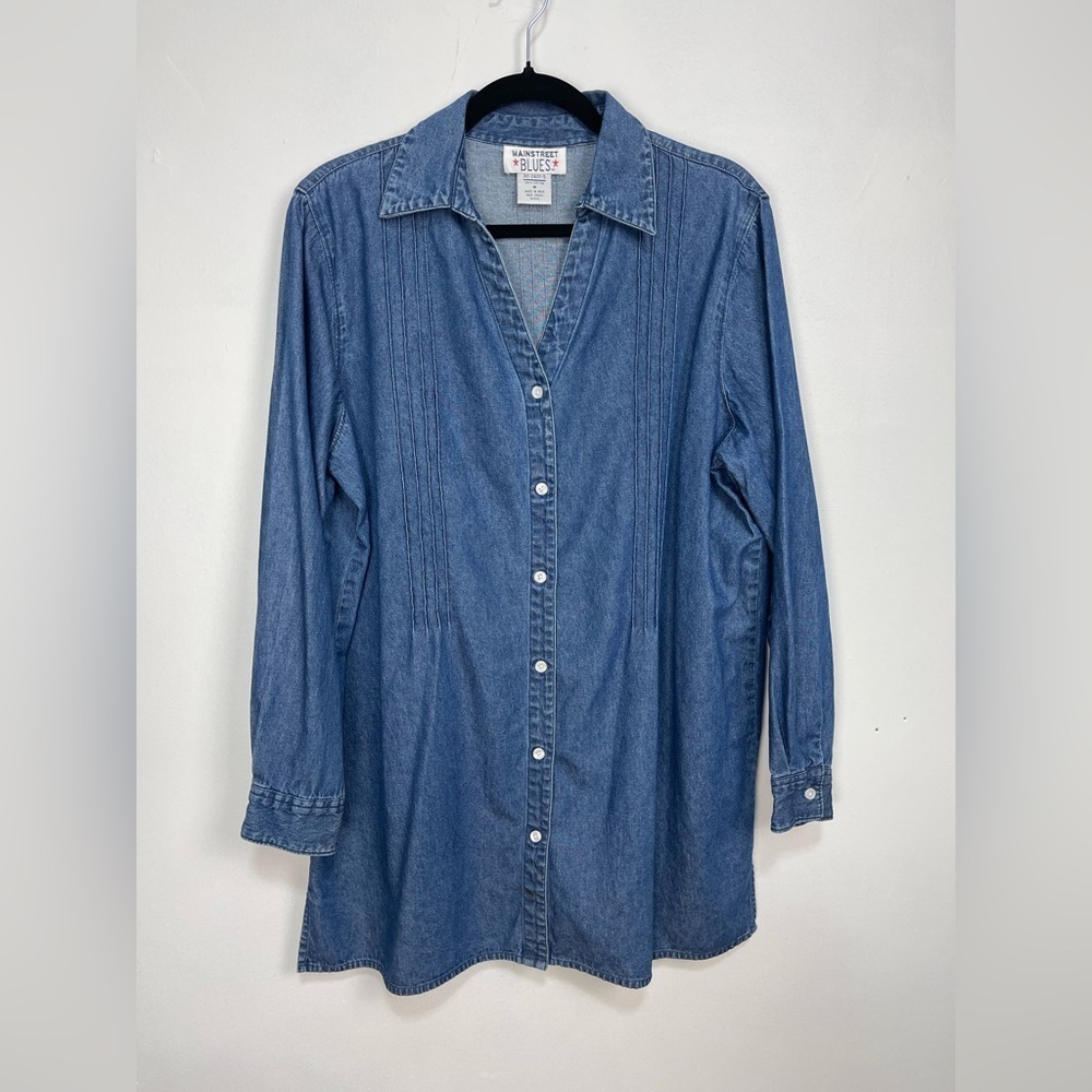 Main Street Blues denim button down tunic shirt women’s size L